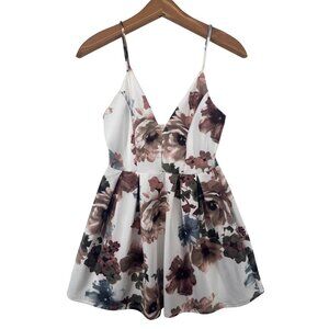 Trac Mini Dress Sz S Lined White Floral Roses Babydoll Strappy Flirty Sexy Party